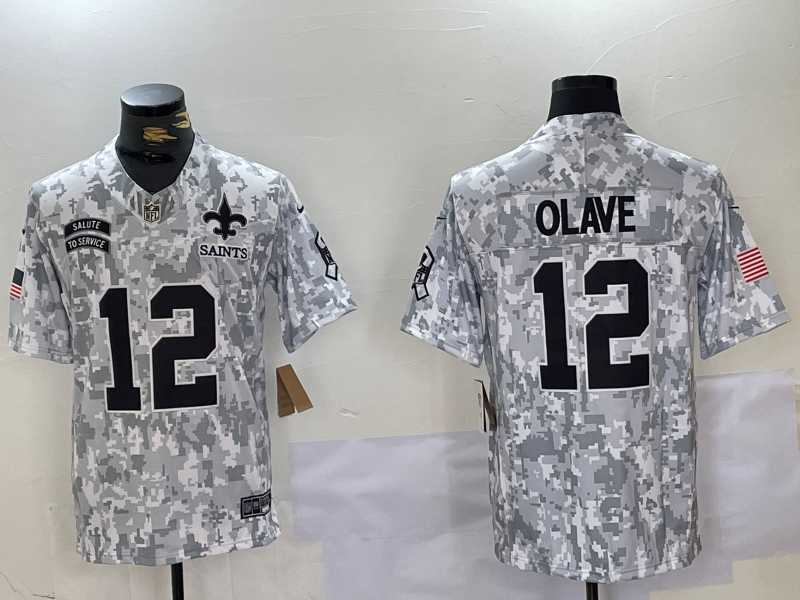 Mens New Orleans Saints #12 Chris Olave Arctic Camo 2024 FUSE Salute to Service Limited Stitched Jersey Dzhi